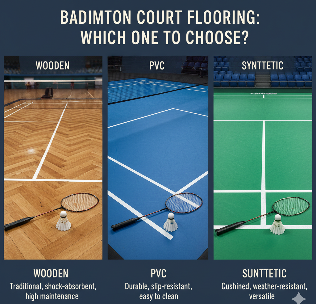 Difference Between Wooden, PVC & Synthetic Badminton Court Flooring: Which One Should You Choose?