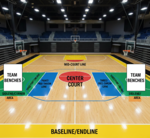 Key Sections of a Full Basketball Court